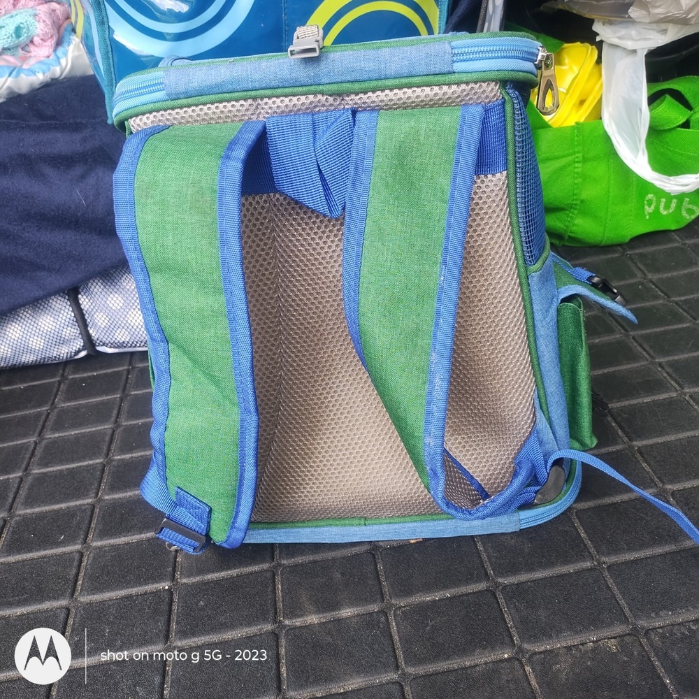 Blue Green Pet Carrier Backpack for Small Dogs Cats Mesh Travel Bag with Tether - Picture 4 of 5